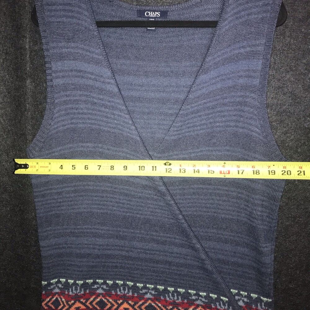 Chaps Denim Knit Vest Blue Aztec Southwestern Colorful Trim Women’s Size‎ Large - Picture 10 of 11